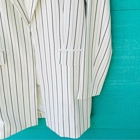 ANTHROPOLOGIE LONGLINE THIN STRIPE OPEN FRONT BLAZER POCKETS SIZE SMALL NWT - Picture 9 of 14